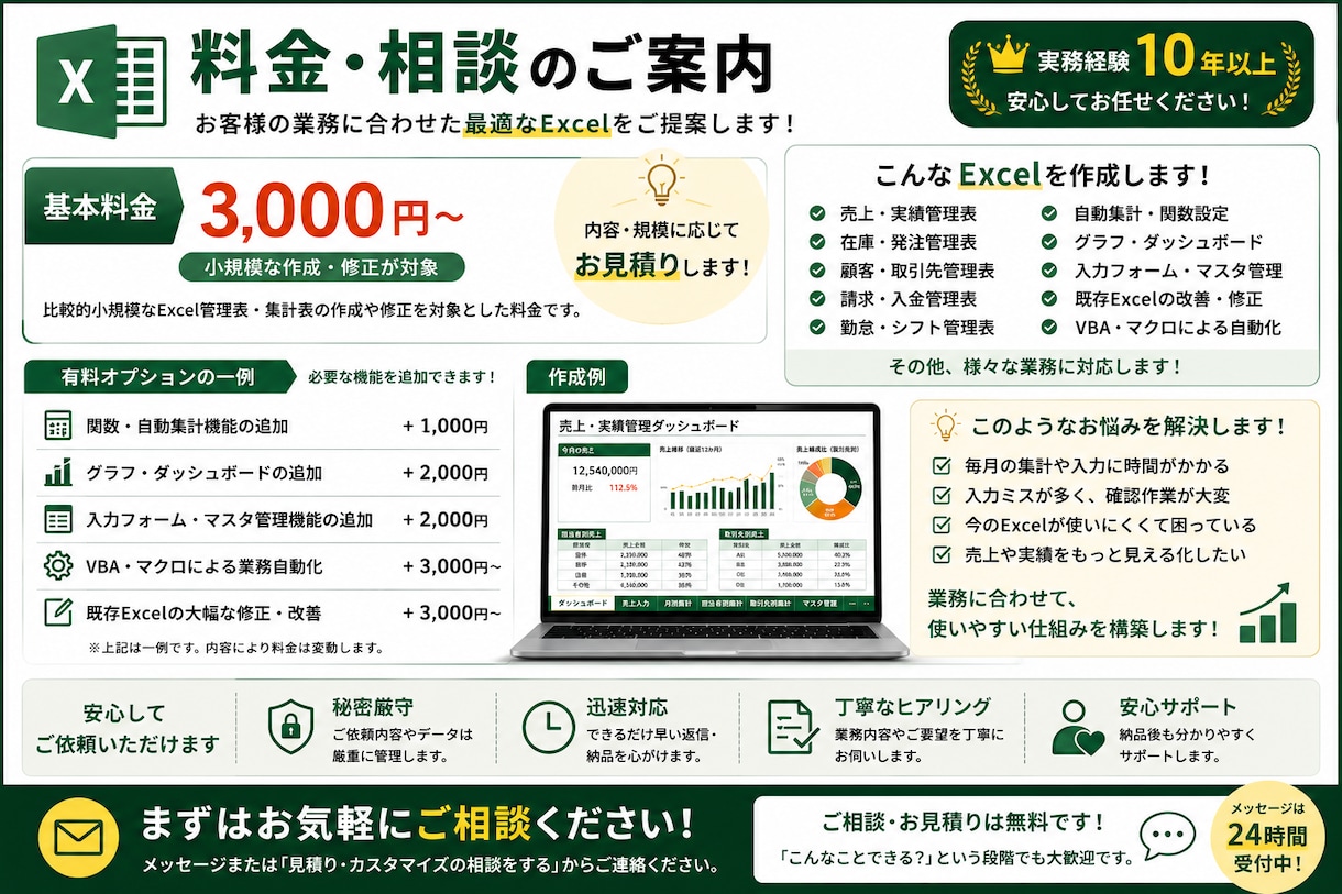 使いやすいExcel管理表・集計表を作成します 「面倒な入力・集計作業を、使いやすいExcelに改善します イメージ5