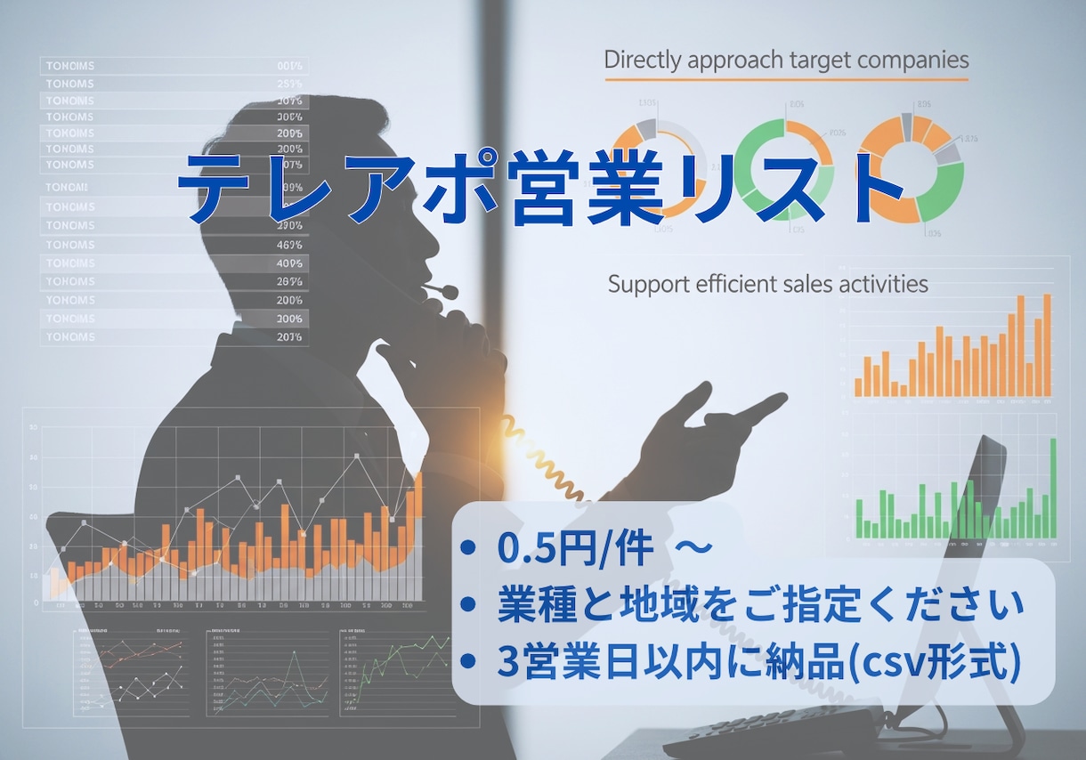 テレアポ用営業リスト作成します ご希望の営業リストを迅速、低価格でご提供いたします イメージ1