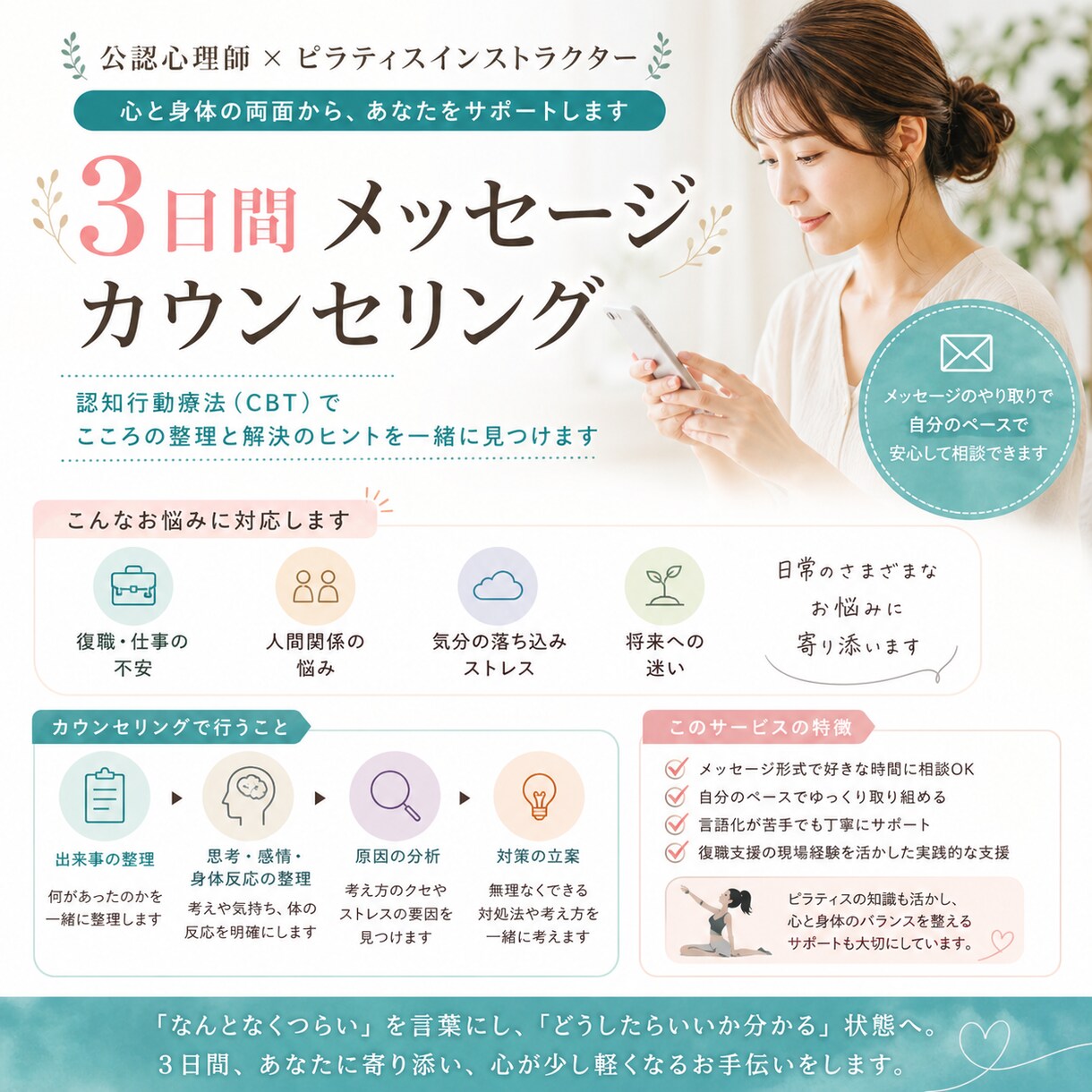 3日間でモヤモヤ思考をスッキリ整理します ひとりで抱えないための3日間こころの整理サポート イメージ1