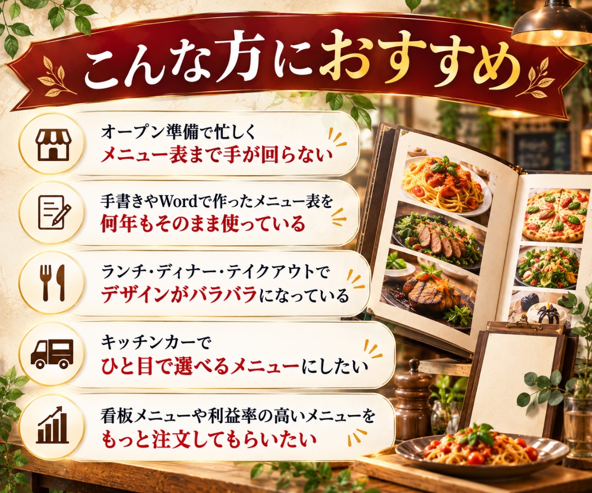来店につながる飲食店のメニュー表作ります 集客/店舗/個人店/カフェ/居酒屋/キッチンカー/料金表 イメージ3