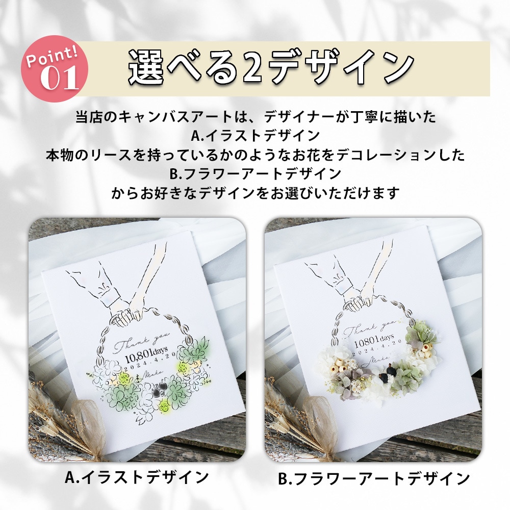 キャンバスに本物のお花を使った記念品作ります ナチュラルな質感がオシャレなキャンバス子育て感謝状 イメージ3
