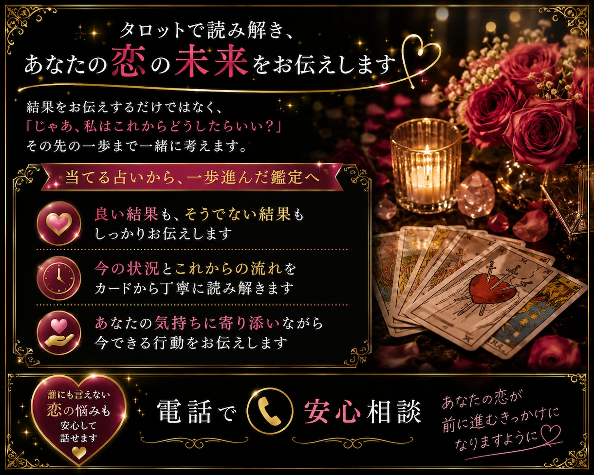 この恋どうしたらいい？霊感タロットで恋愛鑑定します 片思い・復縁・複雑恋愛・出会い｜気持ちと今後の一歩を読み解く イメージ3