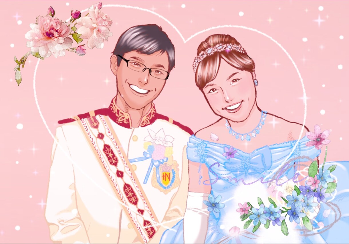 リアル寄りで温かい似顔絵のウェルカムボード描きます 程よくリアルで綺麗めな似顔絵でウェルカムボードにオススメ！ イメージ2