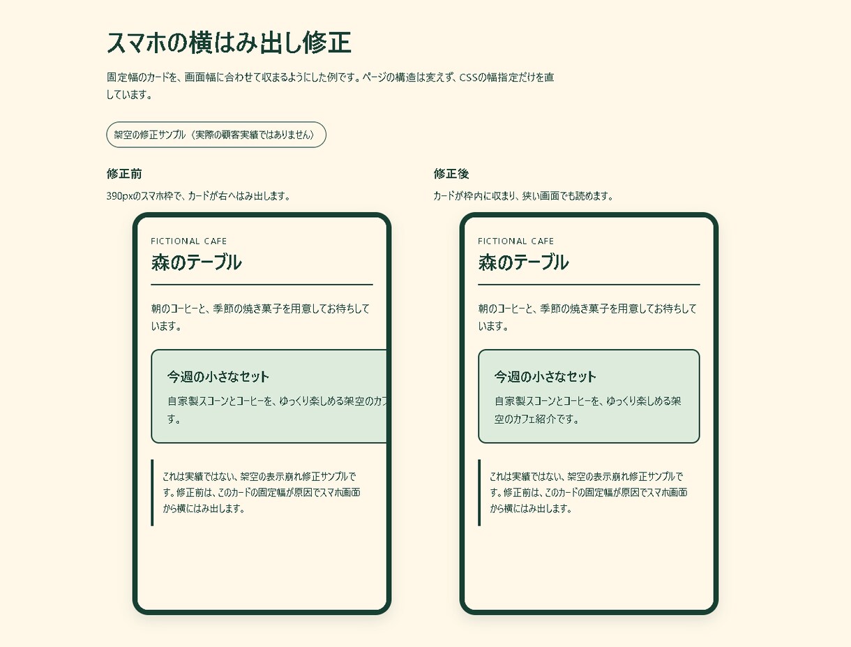 HTMLの表示崩れを調べて修正します 修正ファイルと確認画像、変更点の説明をお渡し イメージ2