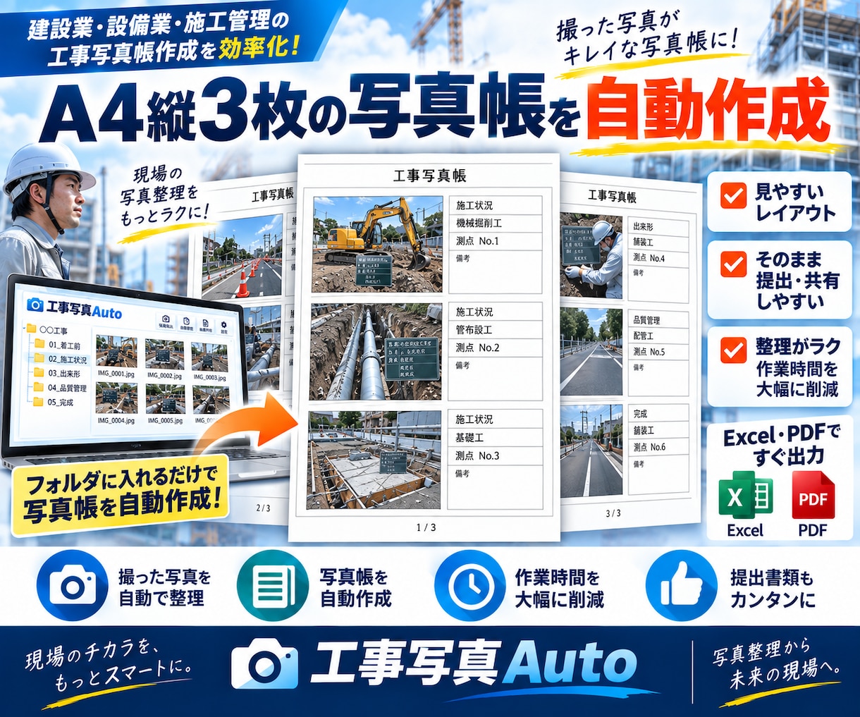 仕事省力化！工事写真を自動整理・写真帳に出力します フォルダに写真を入れるだけ。写真帳作成を大幅時短 イメージ7