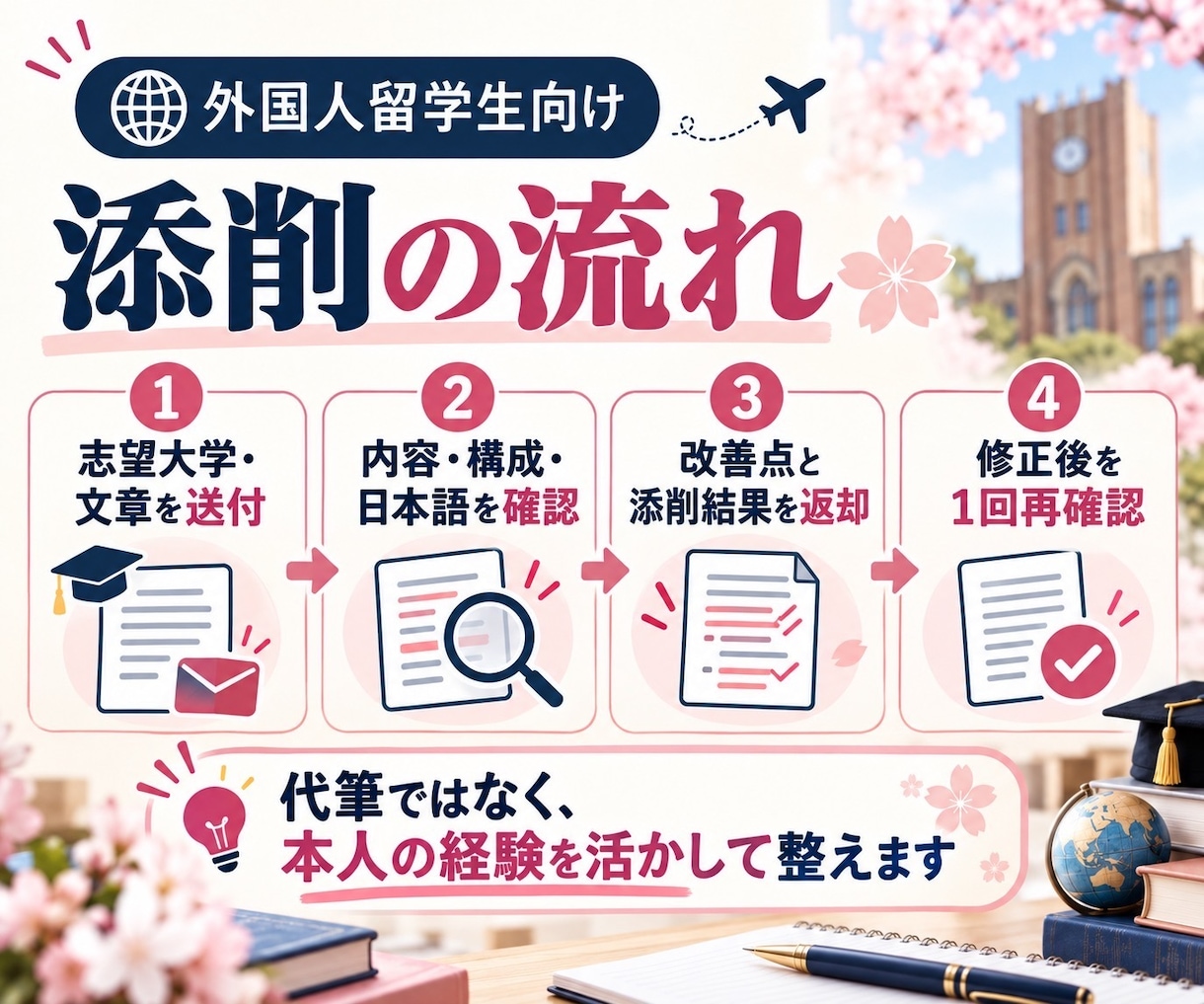 外国人留学生の大学志望理由書を丁寧に添削します 面接でも自分の言葉で説明できる文章へ イメージ3