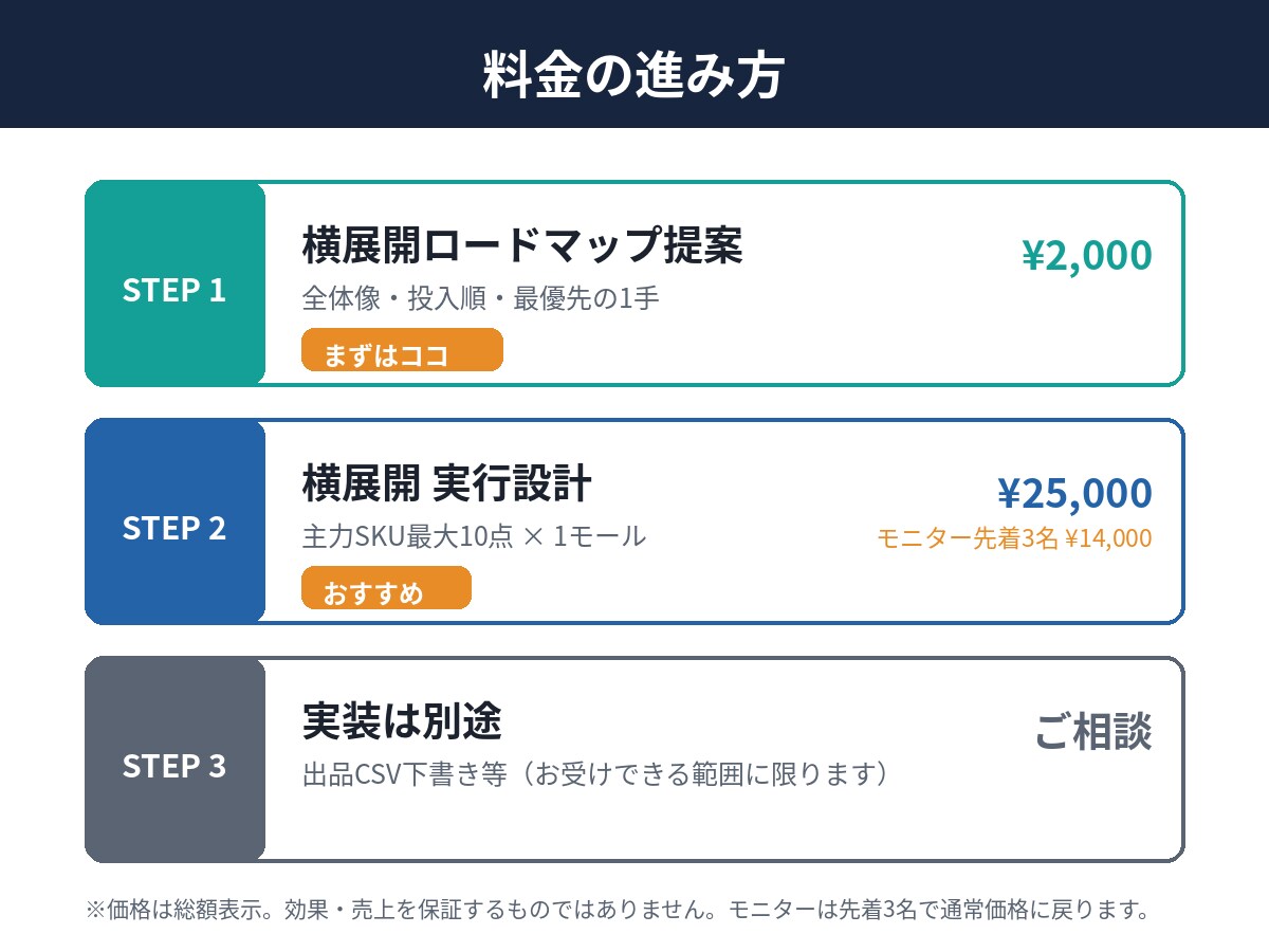 現役の多モール運営セラーが横展開を設計します 売れ筋を『どのモールに・どの順で』広げる設計図 イメージ5