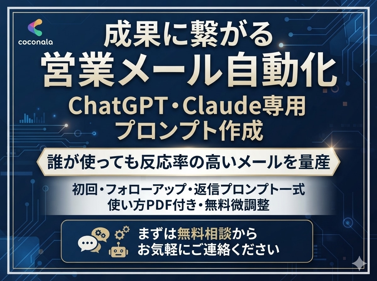 反応率UP!AI営業メール作成代行します ChatGPT・Claude各々に対応するプロンプト作成可能 イメージ1