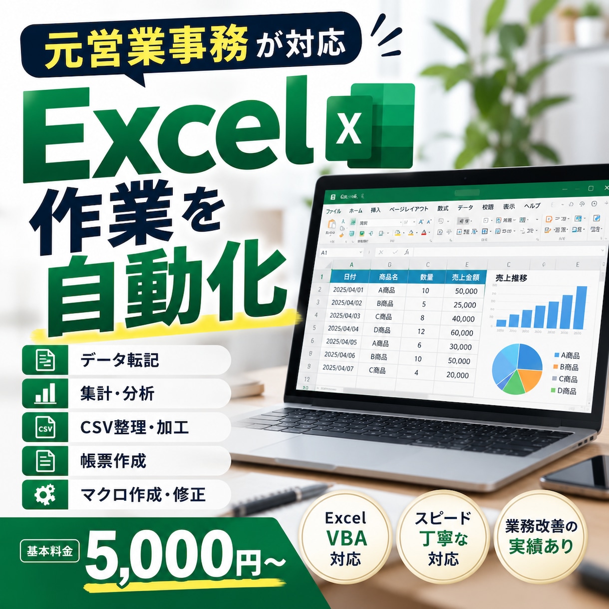 先着3名様限定価格】Excel作業を自動化します 元営業事務が対応｜VBAで毎日のコピペ・帳票作成を効率化 イメージ1