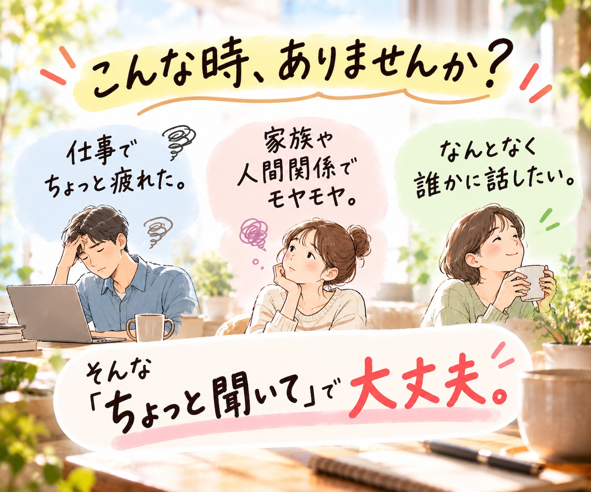 愚痴やモヤモヤ「聞いてほしいなぁ」に寄り添います 相談するほどじゃない話も、30分チャットで気軽にどうぞ イメージ2