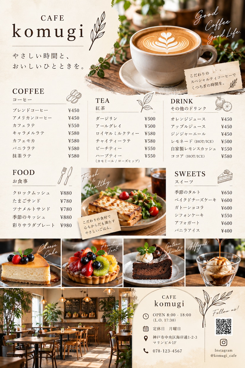 メニュー表をおしゃれにデザインします お店の雰囲気に合わせて、見やすくおしゃれなメニューを制作 イメージ2