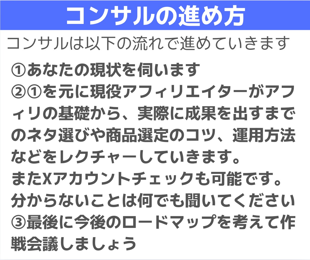 X(Twitter)の収益化方法をコンサルします 期間限定カテゴリ最安値！Xアフィリ収益化のコツを1時間伝授 イメージ7