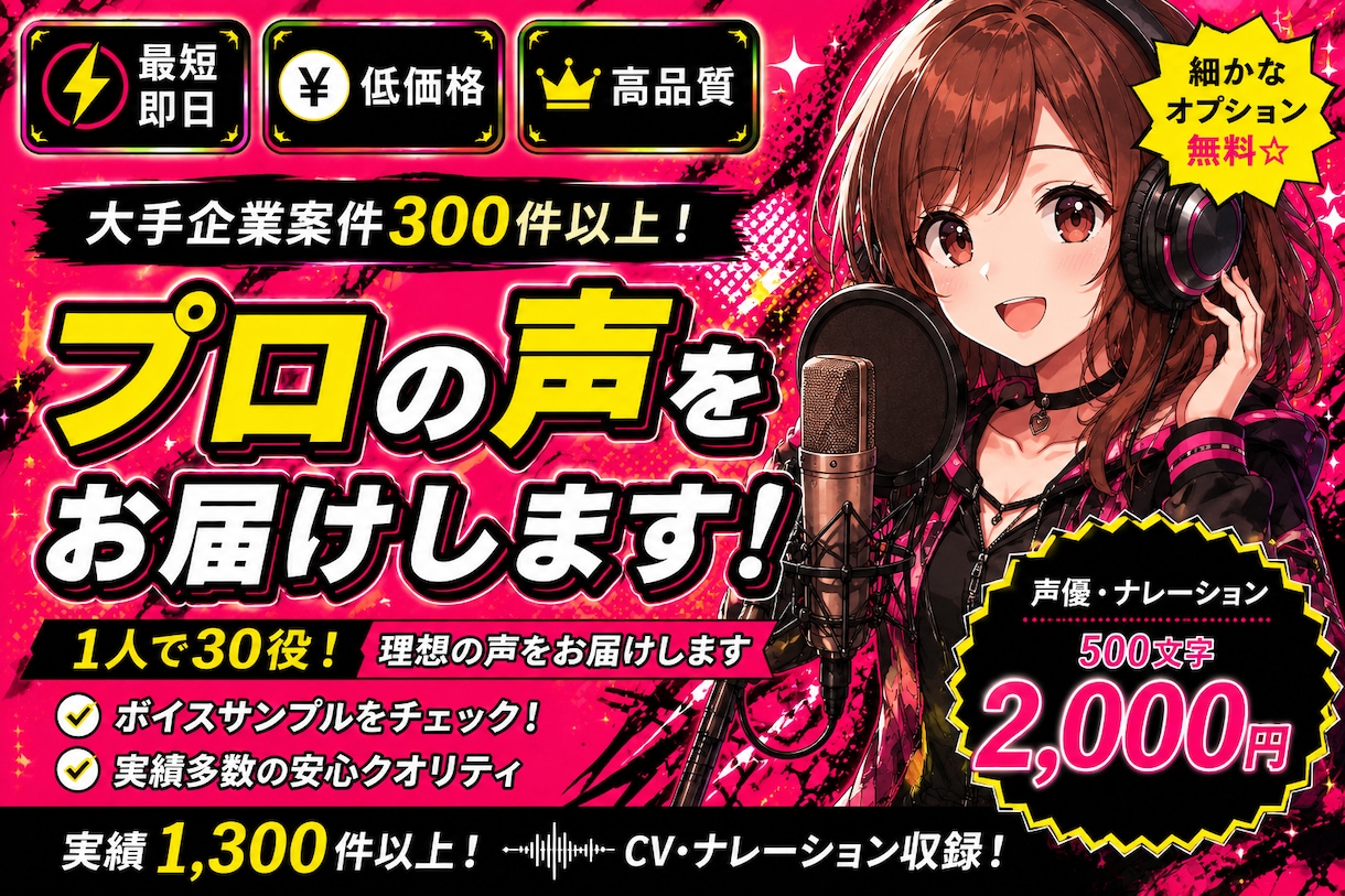 ボイスサンプルをチェック！理想の声をお届けします 細かなオプションはありません。安く早く高クオリティでお届け！ イメージ1