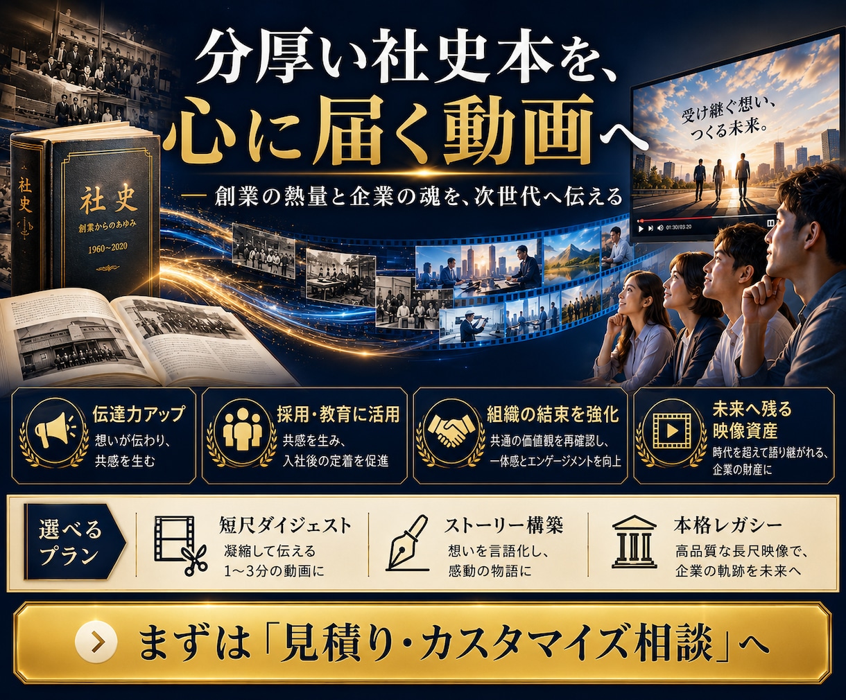 企業の魂を未来へ繋ぐ「社史動画」を作ります 理念の浸透という経営者の孤独を打ち破る最強の映像を創ります イメージ1