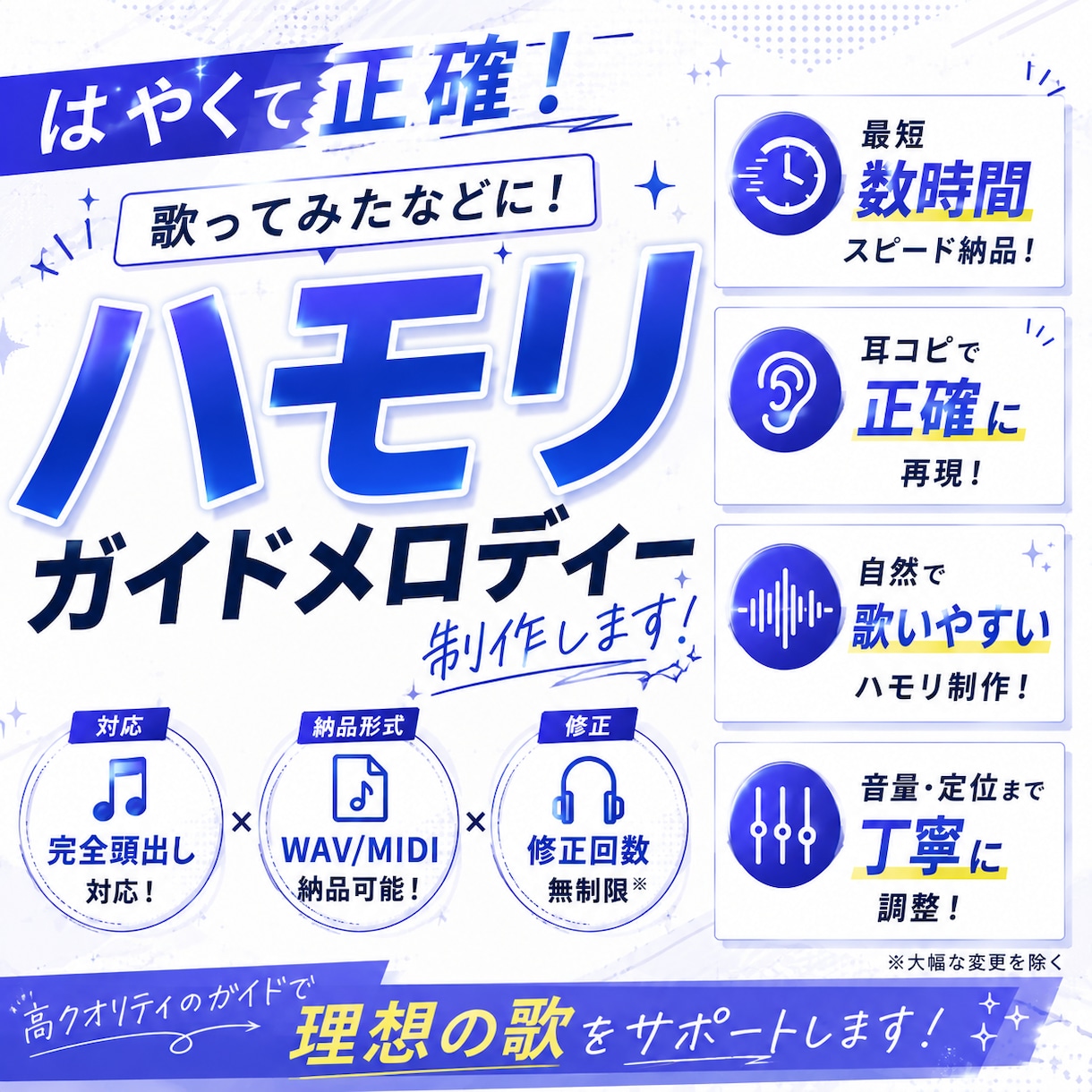 歌ってみたのハモリ&コーラス、カラオケ制作承ります 基本的にハモリのメロディーライン制作を受け付けております！ イメージ1