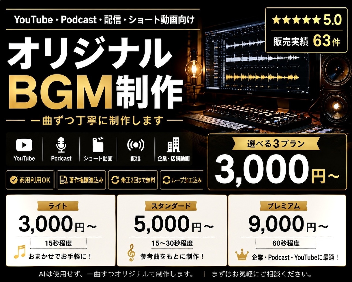 YouTube / 配信用のBGMを制作します 商用利用・著作権譲渡込みで制作します イメージ1