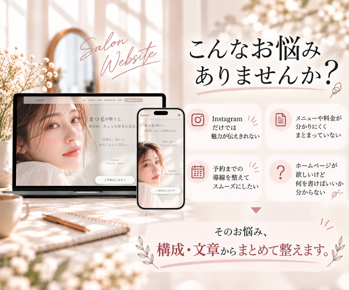 個人サロン専門｜1ページホームページを制作します 文章・構成からお任せ◎サロンの魅力を伝え予約に繋がるHP制作 イメージ2