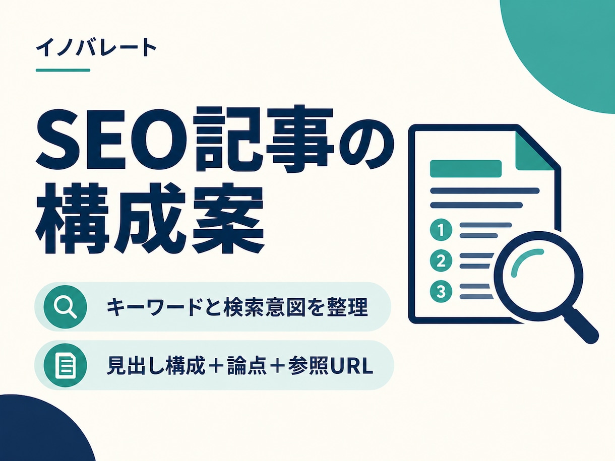 SEO記事のキーワードと構成案を作成します 検索する人の疑問に沿って、記事の見出しと論点を整理 イメージ1