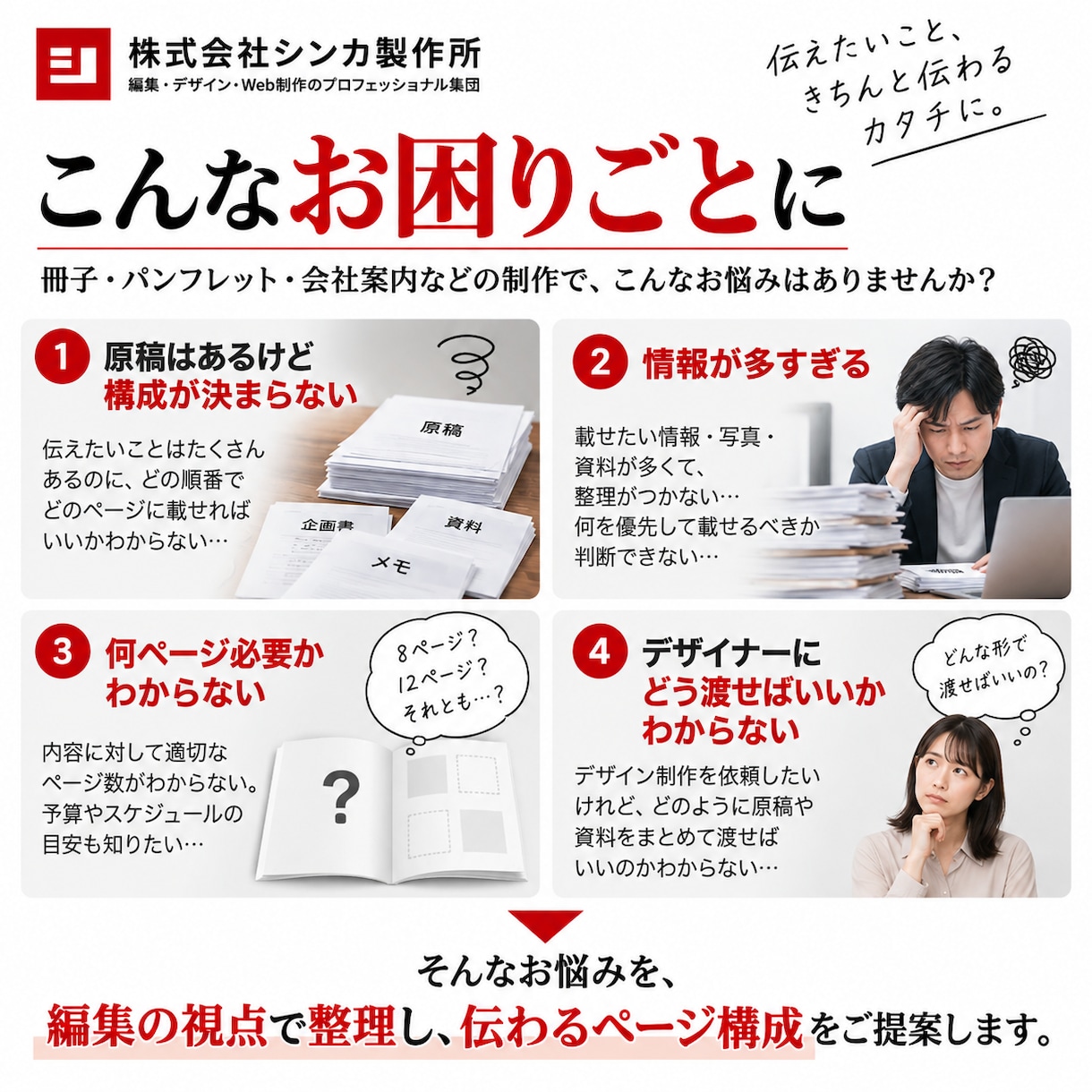 原稿・資料を整理して誌面構成を作ります 出版25年の編集力で伝わるページ構成をご提案 イメージ2