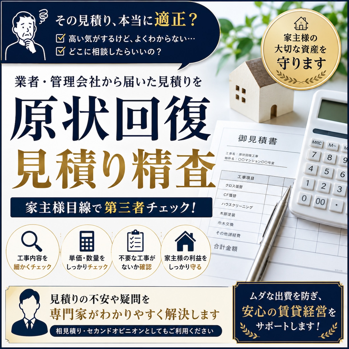 現役の建物管理者が忖度抜きで見積りを精査します 現役の管理プロが本音で100%大家さんの味方に イメージ1