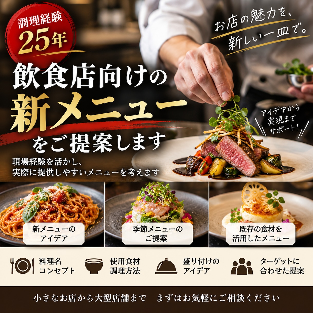 飲食店向けの新メニューを提案します 調理経験25年を活かした実践的なメニューをご提案 イメージ1