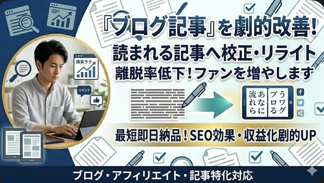 ブログを劇的改善！読まれる記事へ校正します AI×人の目で、あなたのブログを「最後まで読まれる」記事へ！ イメージ1