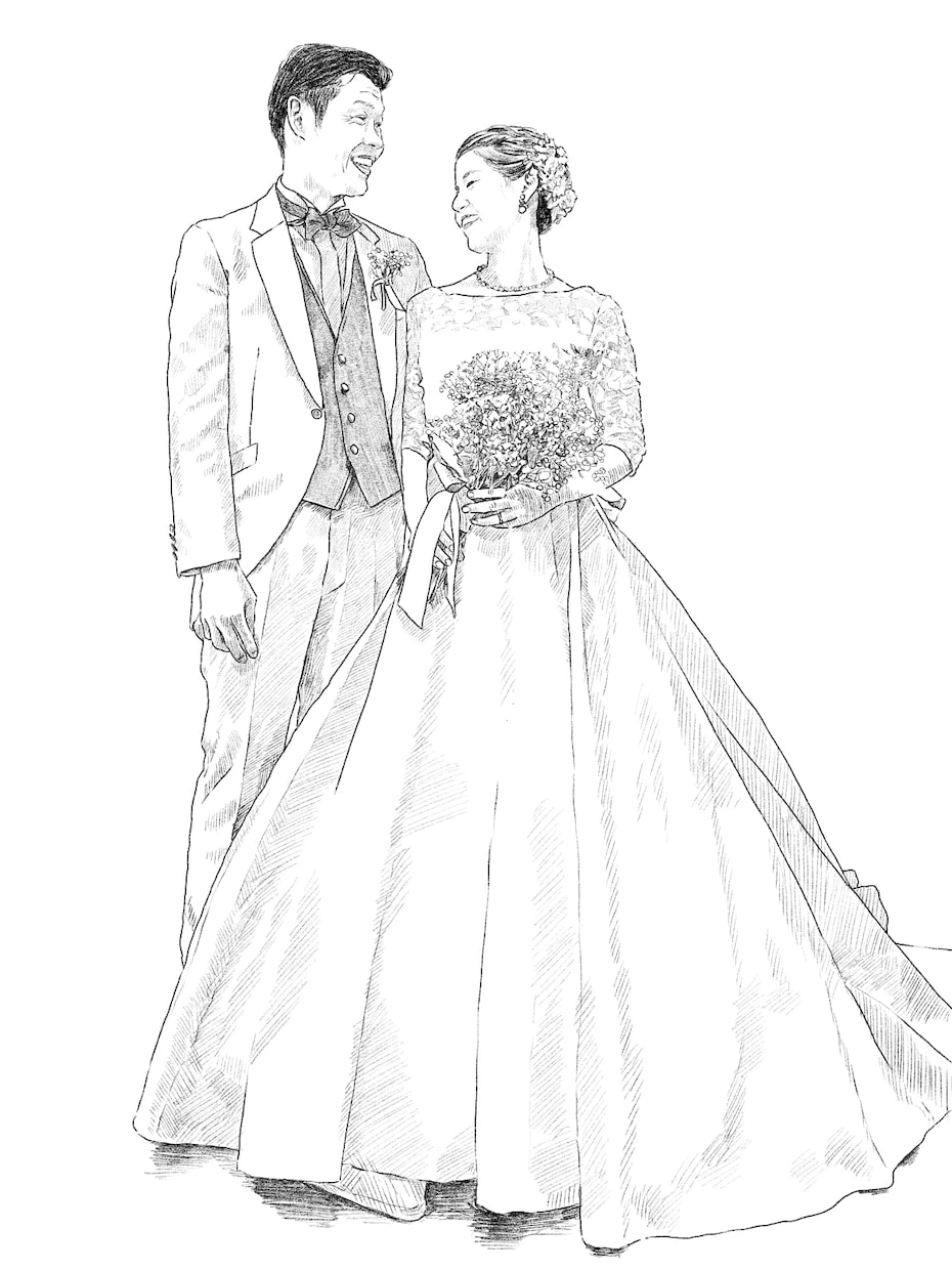 いただいたお写真をデジタル鉛筆イラストにいたします 結婚式の引き出物や特別な記念グッズの制作に イメージ1