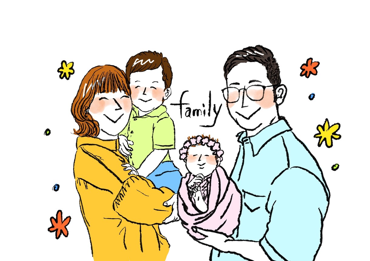 家族・子どもの思い出を絵本風イラストにします 家族・子どもの大切な思い出写真を手描き風イラストに イメージ3