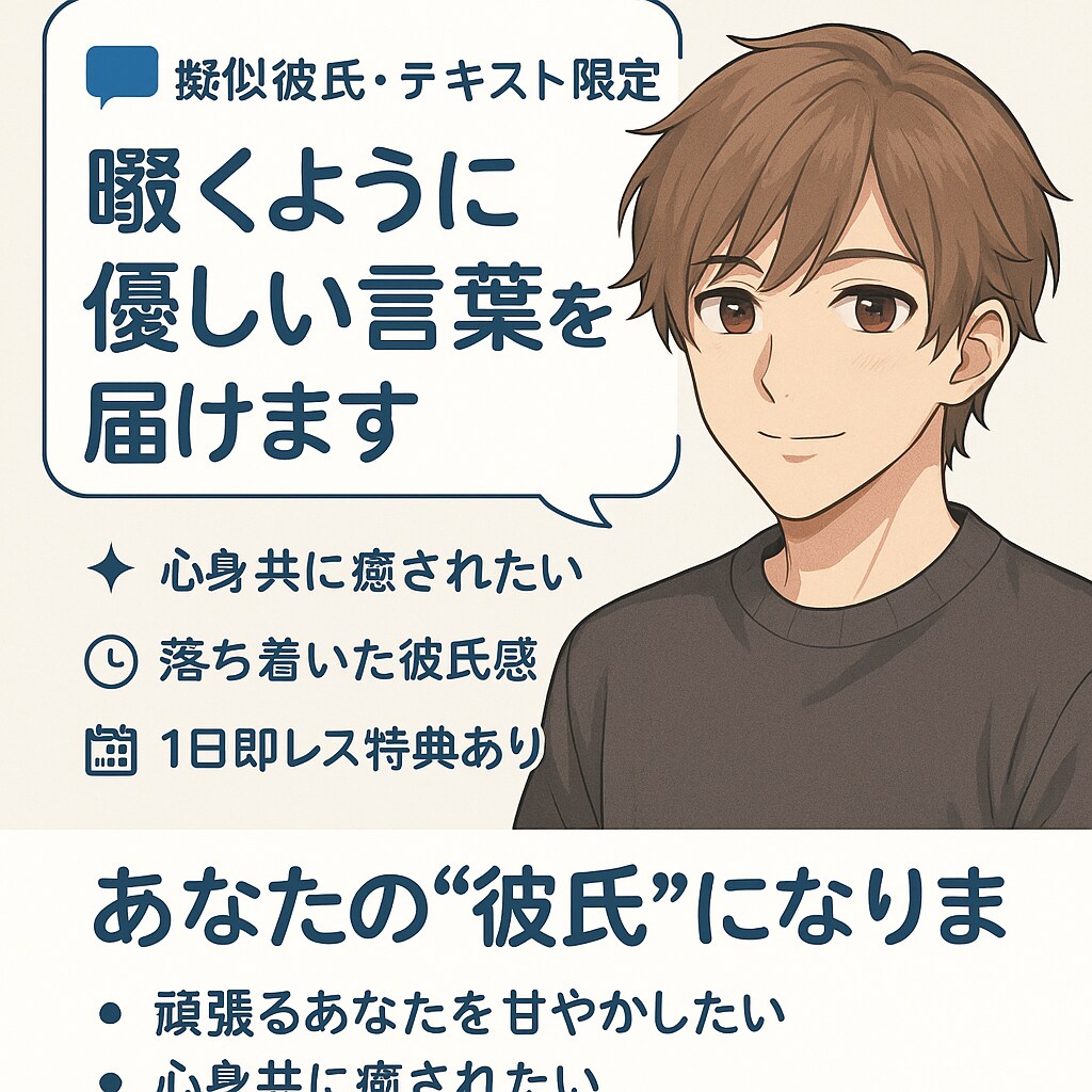 恋人気分で癒されたいあなたへ　理想の彼氏になります 擬似彼氏として、優しく寄り添うメッセージをお届けします。 イメージ2