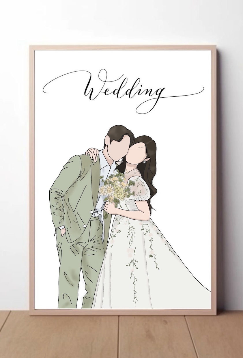 素敵な思い出をシンプルイラストにします 《ウェルカムボードにおすすめ》似顔絵イラスト　結婚式/家族 イメージ1