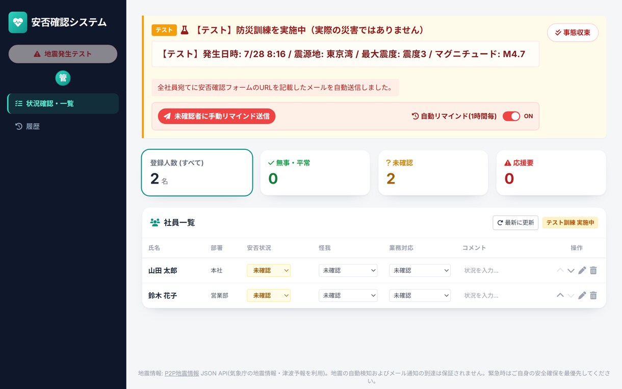 中小企業向け・買切の安否確認システムを作成します 「利用料年6万円〜」をやめませんか。月額0円の安否確認 イメージ4