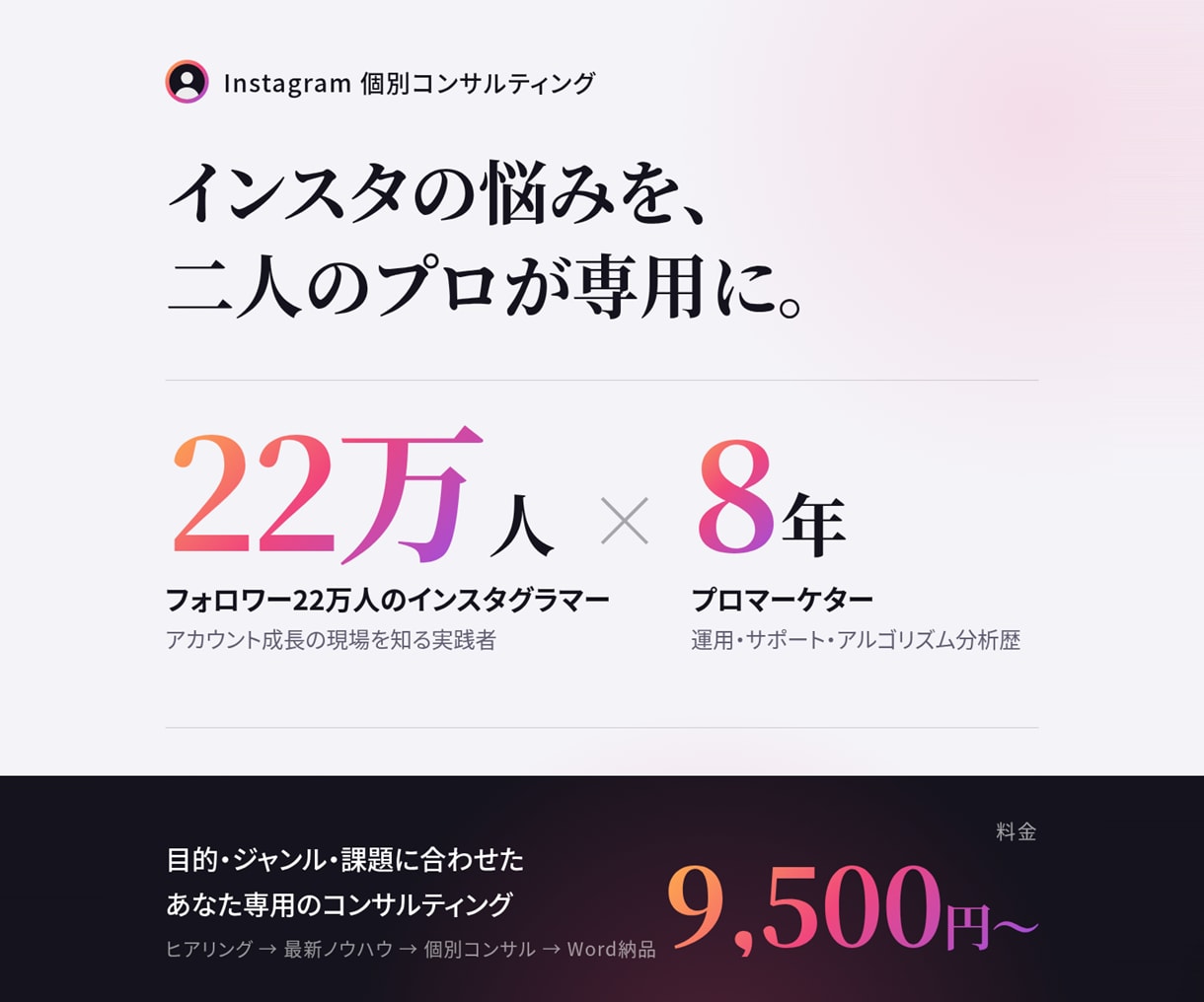 プロが個別でインスタグラムをコンサルします 現役インフルエンサーとプロマーケターでお悩み解決します！ イメージ1