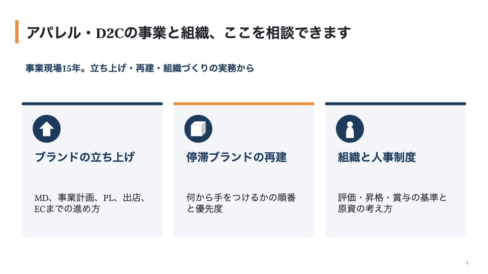 アパレル・D2Cの売上と運営課題を整理します 60分で優先課題と次の行動を整理｜PL・MD・EC イメージ1
