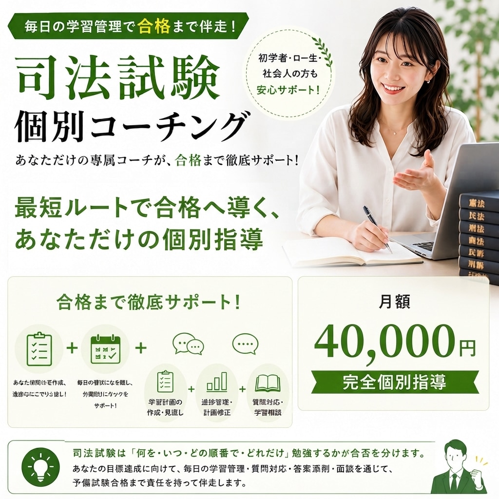 司法試験の個別指導によるコーチングをします 先着３名様のみ　出品記念セール！　40000円→25000円 イメージ1