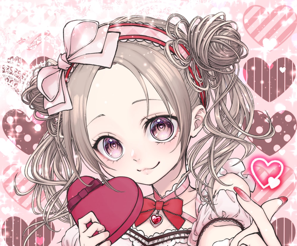 商用込◎バレンタイン量産イラスト制作します 超ラブリーな指ハートをした女の子のイラストができます！ イメージ1