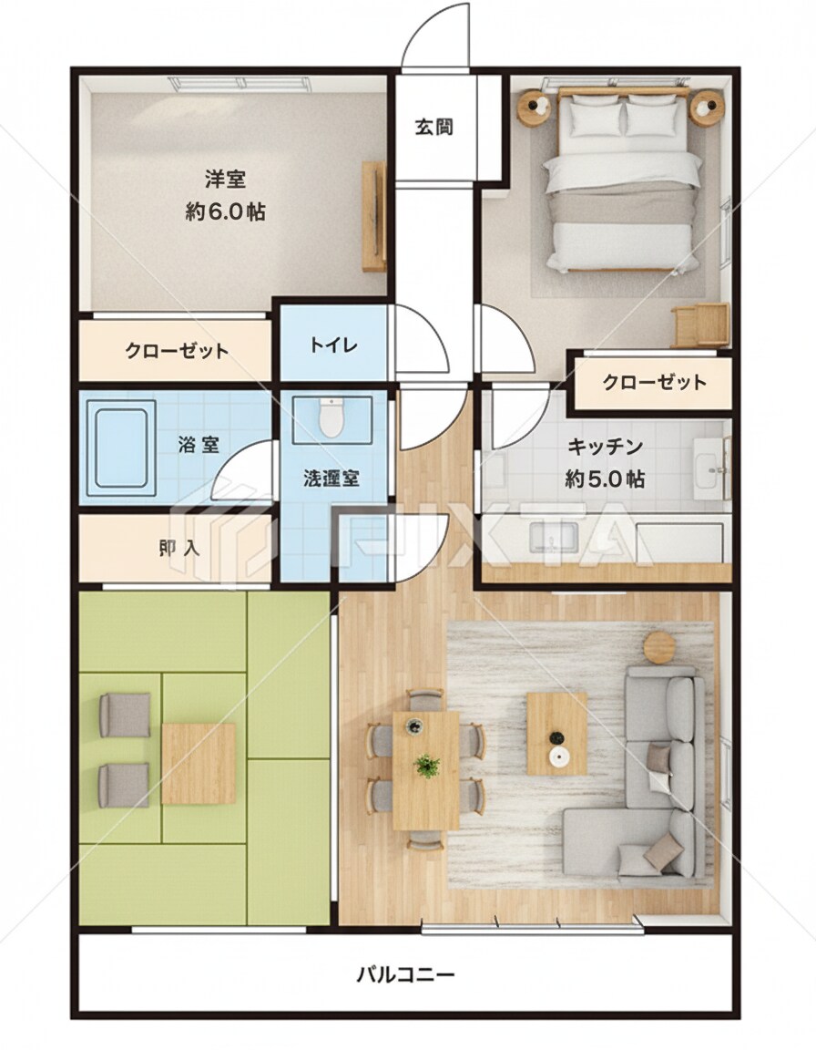 3D化してお客様が喜ぶ図を作ります ただの間取り図に家具を配置して差別化を図りましょう イメージ5
