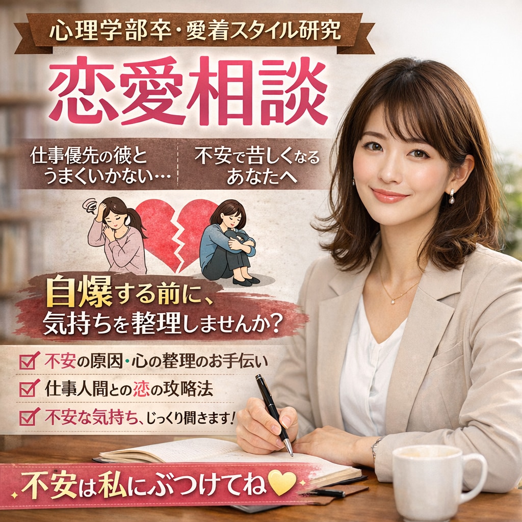 仕事優先彼との恋整理します 不安で自爆してしまう前に、一緒に気持ちを整理しませんか？ イメージ1