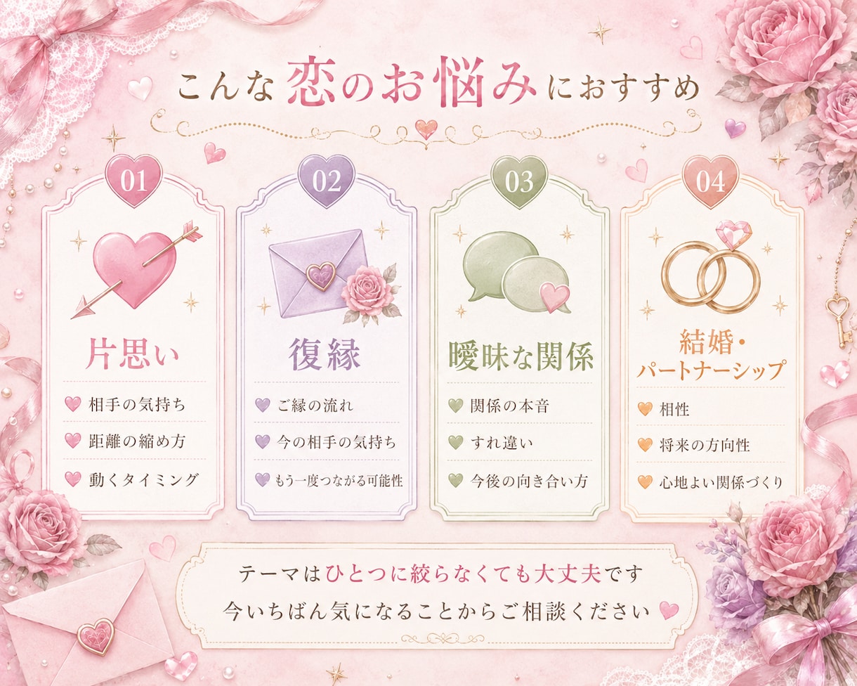 お試し価格★恋愛特化鑑定！幸せな恋愛を応援します 恋愛の悩み事、相性占い、運命の相手を数秘で読む イメージ3