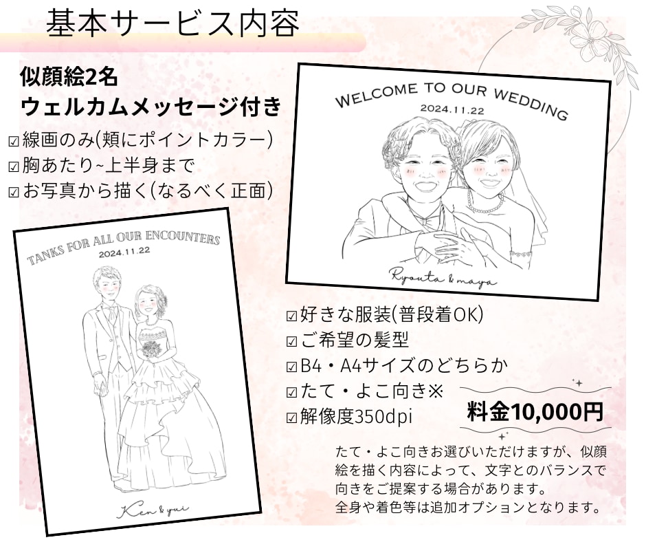 一線一線に心を込めた似顔絵ウェルカムボード描きます 【綺麗でオシャレ】結婚証明書・ペーパーアイテム・お祝いにも◎ イメージ2