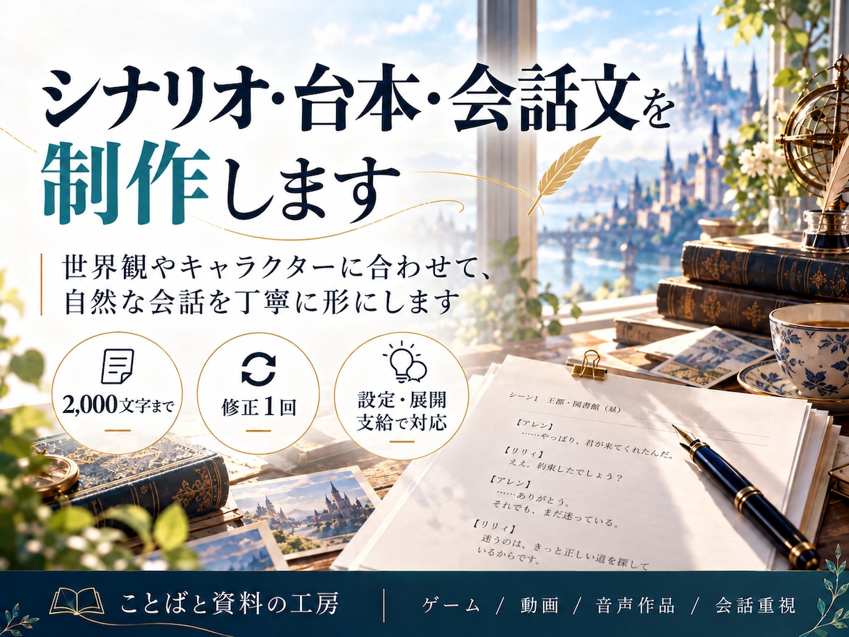 ゲームや動画のシナリオ・台本を制作しします 世界観やキャラクターに合わせた会話を執筆 イメージ1