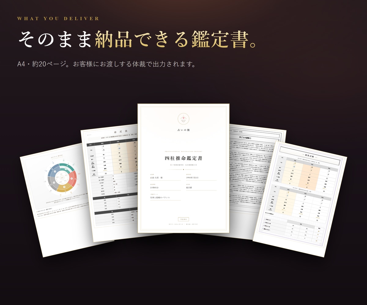 四柱推命の命式表／鑑定書自動作成ソフトを提供します 相性診断も顧客管理も標準搭載。追加課金はありません イメージ2