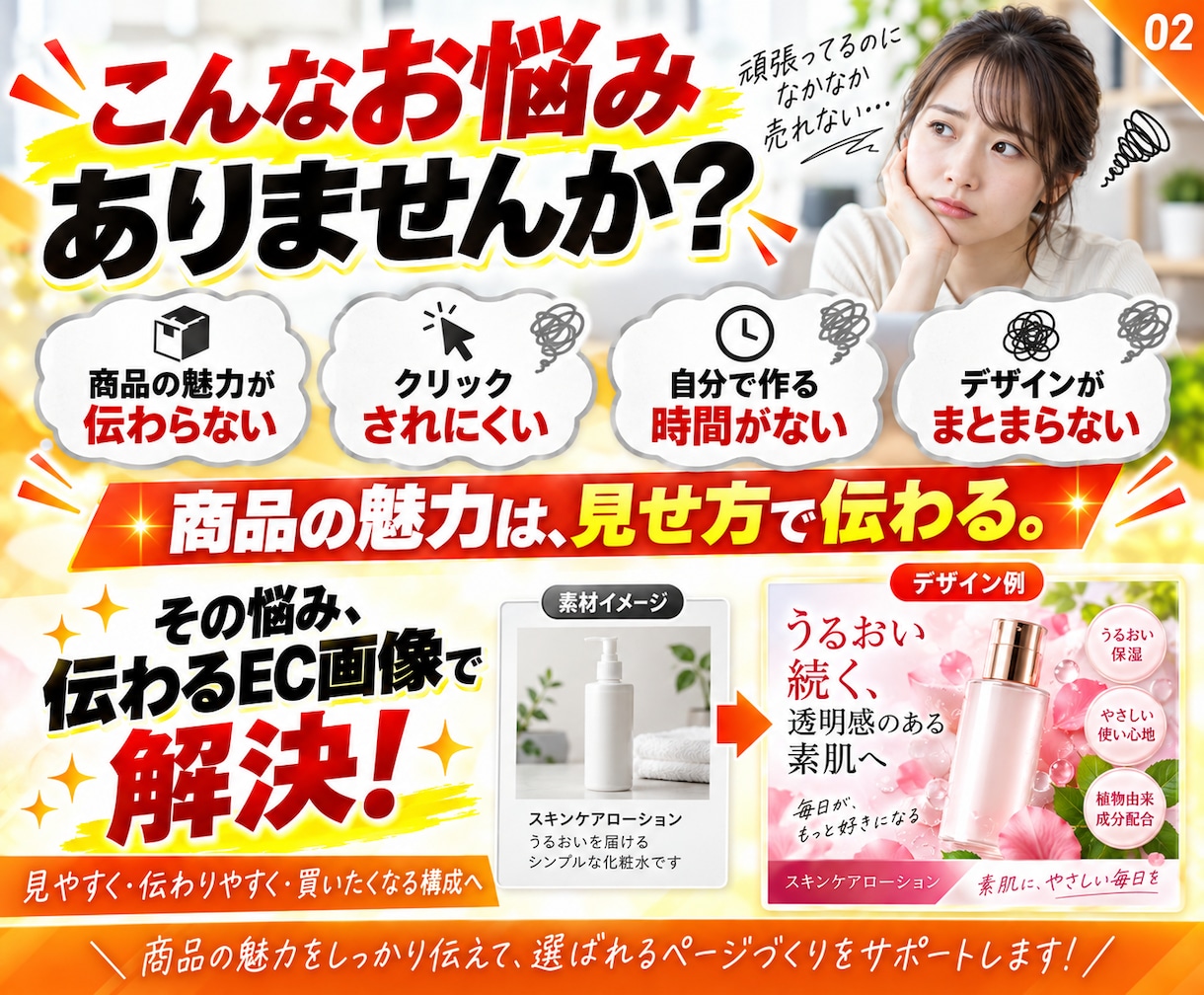 EC商品画像5枚を構成・コピー込みで制作します 5枚3,000円｜修正無制限・標準3日でお届け イメージ2