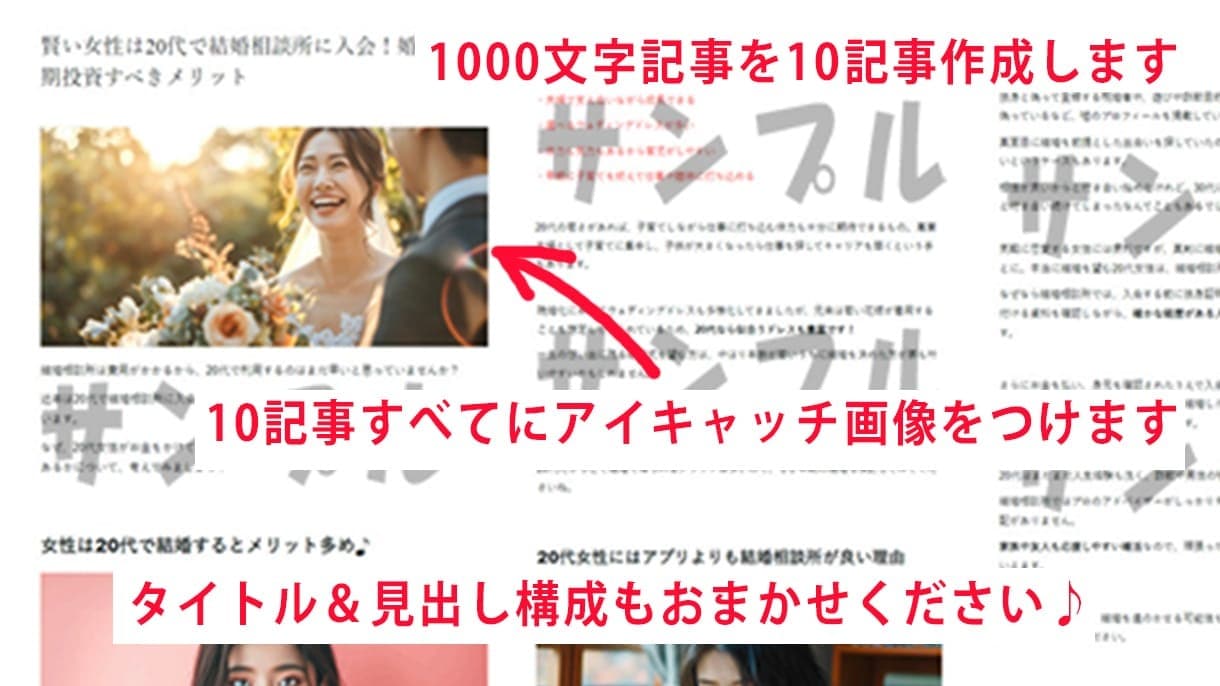 ブログ10記事まとめて執筆します 10記事すべてにアイキャッチ画像を1枚ずつ付けてご提供！ イメージ2