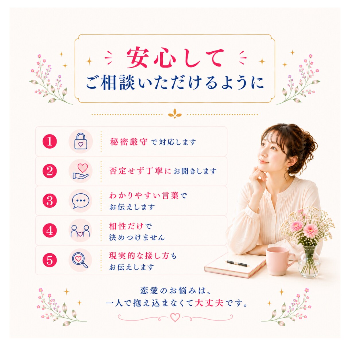 四柱推命で【相手の気持ち】を読み解きます 曖昧な恋の不安を恋愛傾向と接し方から丁寧に相談致します イメージ8