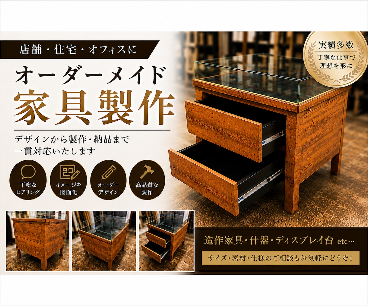 オーダーメイド家具を製作いたします 住宅、店舗、オフィスなど空間に合わせた家具を製作致します イメージ1
