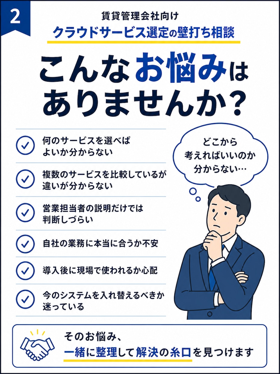 賃貸管理会社向けクラウドサービス選定の相談乗ります 何を選ぶべきか分からない段階から一緒に整理します イメージ2