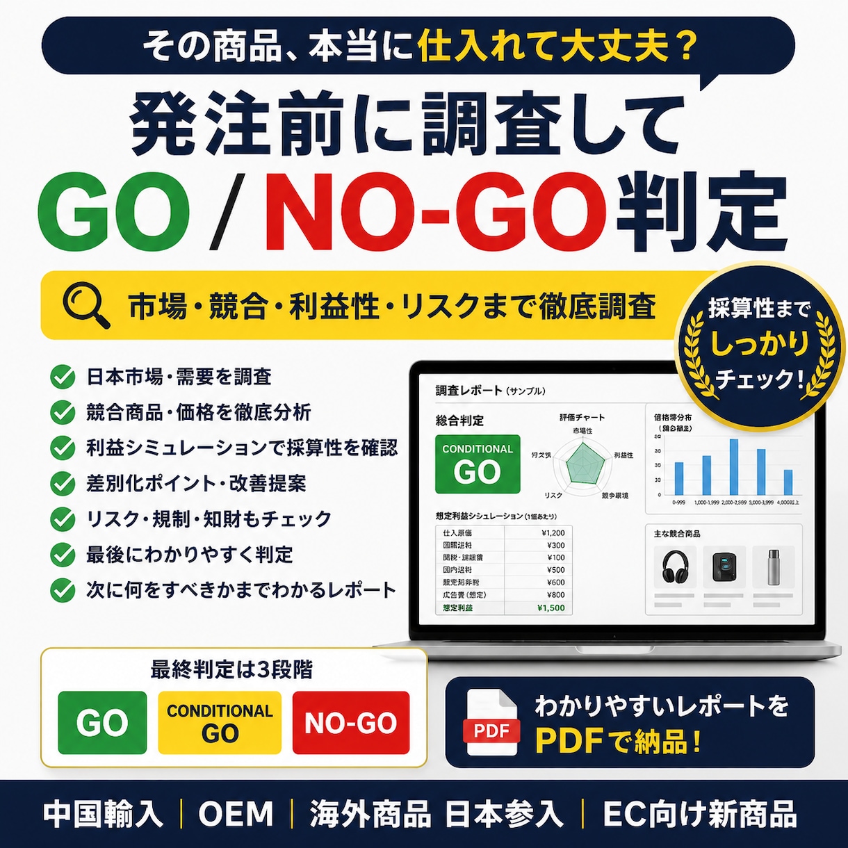 商品の採算性・競合を仕入れ前に調査します 中国輸入・OEMを数字でGO／NO-GO判定 イメージ1