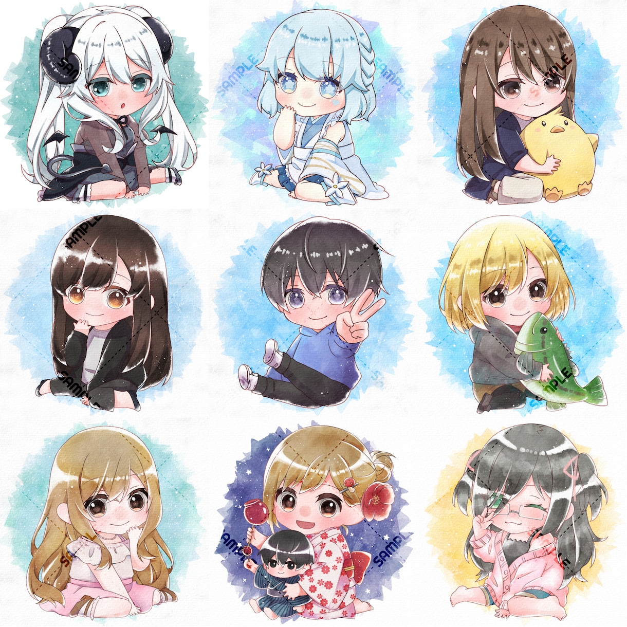 ミニかわ⭐水彩塗り風アイコンイラストお描きします ミニキャラでSNSに存在感を♪プレゼント用もOKです♡ イメージ5