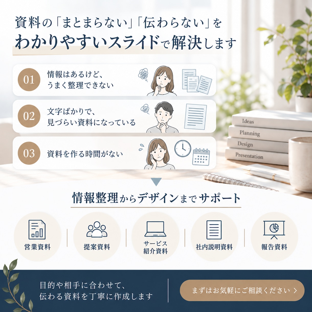 伝わる資料・スライドをわかりやすく整えます 情報整理からデザインまで丁寧に仕上げます イメージ2