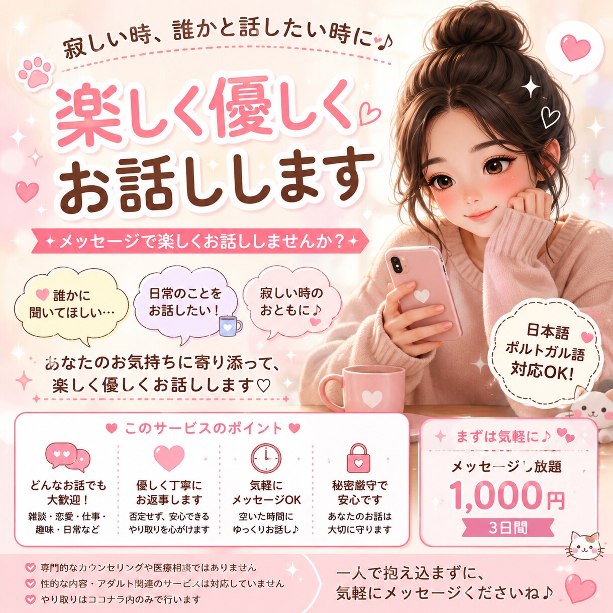 楽しく優しくお話ししますます 寂しい時や誰かと話したい時に寄り添います イメージ1